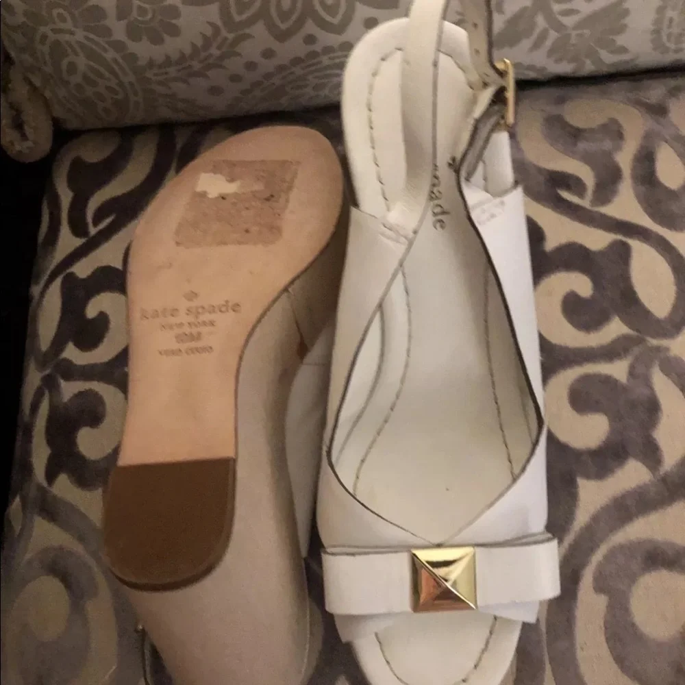 Kate Spade white leather wedge platform‎ sling back sandals Sz 10 high heels